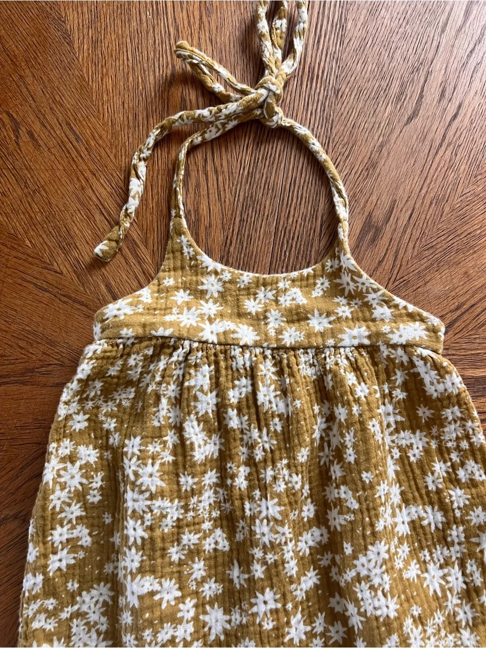 Rylee & Cru | Kids Floral Muslin Halter Romper in Mustard